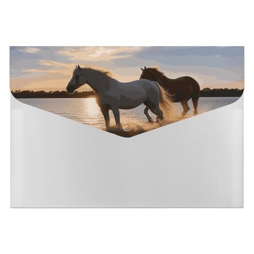 Aktenordner aus Kunststoff, Motiv: Sonnenuntergänge, See, Pferde, bedruckt, Briefgröße, tragbare Ordner, Aktenordner für Büro von FCTVSKLN