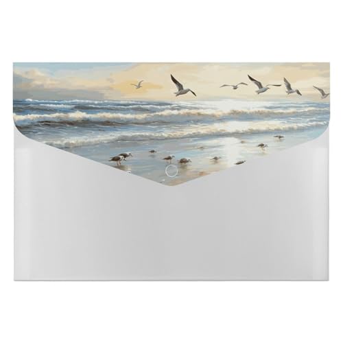 Aktenordner aus Kunststoff, Motiv: Strand mit Meeresvögeln, bedruckt, Briefgröße, tragbare Ordner, Organizer für Büro Aktenordner aus Kunststoff, Motiv: Strand mit Meeresvögeln, bedruckt, Briefgröße, tragbare Ordner, Organizer für Büro von FCTVSKLN