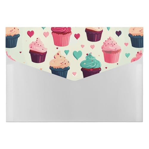 Aktenordner aus Kunststoff, für Cupcakes, Süßigkeiten, Herzen, süß, bedruckt, Briefgröße, tragbare Ordner, Organizer für Büro von FCTVSKLN