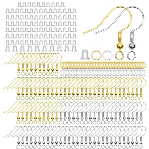 FCXQG 310 Pcs Ohrringe Basteln Ohrring Haken Ohrringe Selber Machen Set Basteln 925 Ohrringe Selber Machen Set Hypoallergene Ohrringe Selber Machen Set (Silber/Gold) Ohrringe Basteln von FCXQG