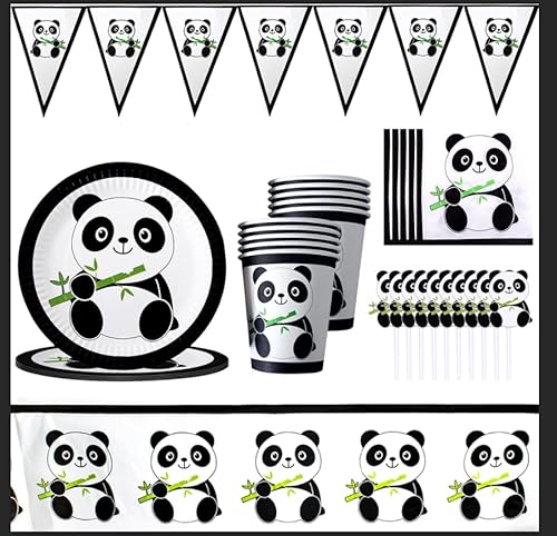 FCXVXCL Panda Party Set, Panda Dekorationen Set, Geburtstag Geschirr, Kindergeburtstag Teller Becher Servietten Tischdecken Party Supplies von FCXVXCL