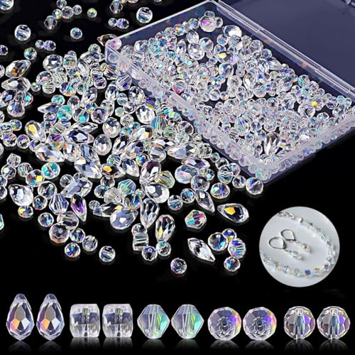 FDCGAS Kristall Glasperlen Kit - 800 pcs Kristall Perlen zum Auffädeln mit Behälterbox, Glasperlen mit Loch für DIY-Halsketten-Ohrring-Armbandherstellung von FDCGAS