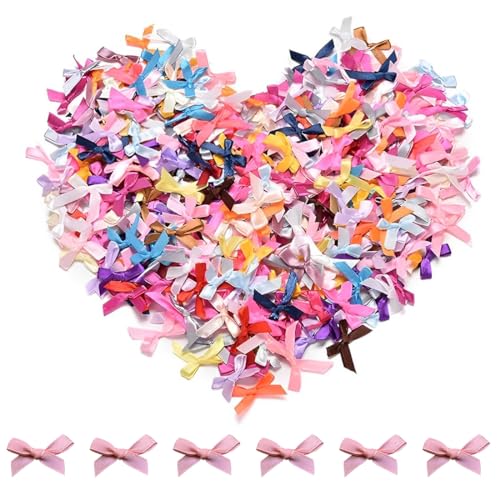 FDCGAS Mini Satinband Schleifen - 100 Stück 2.5 cm Satinband-Schleifen Mini Doppelseitige Farbe Bogen mini Band Bowtie für Nähen, Hochzeit Deko, Karten, DIY Basteln, Haar Bogen Hut, Geschenk von FDCGAS