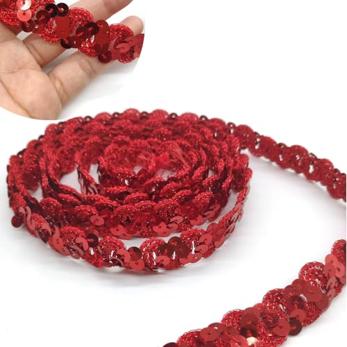 11m*1.8cm Zierband Glitzer Glänzendes, Zierband Pailletten, Glänzend Geflochten Zierband, Paillettenband Glänzendes, Für Diy Nähen Handwerk Kleidung Dekoration, Gardine,Schmuck Machen,Basteln(Rot) 11m*1.8cm Zierband Glitzer Glänzendes, Zierband Pailletten, Glänzend Geflochten Zierband, Paillettenband Glänzendes, Für Diy Nähen Handwerk Kleidung Dekoration, Gardine,Schmuck Machen,Basteln(Rot) von FDDU