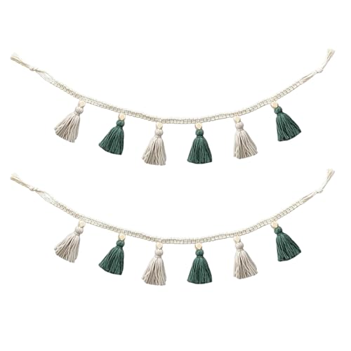 2 Stück Basicon Boho Quaste Garland, 10 * 90cm Boho Makramee Quasten, Quasten Girlande, Mit Holzperlen, für Wohnzimmer Schlafzimmer Hochzeitsfeier Dekoration, Boho Haus Dekoration, Grün-Weiß 2 Stück Basicon Boho Quaste Garland, 10 * 90cm Boho Makramee Quasten, Quasten Girlande, Mit Holzperlen, für Wohnzimmer Schlafzimmer Hochzeitsfeier Dekoration, Boho Haus Dekoration, Grün-Weiß von FDDU