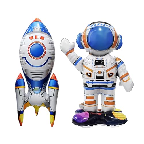 1 Stück Astronautenballon Und 1 Stück Raketenballon, Kreative Aluminiumfolienballons, Kinder-Cartoon-Ballons, Weltraum-Themenparty-Dekoration 1 Stück Astronautenballon Und 1 Stück Raketenballon, Kreative Aluminiumfolienballons, Kinder-Cartoon-Ballons, Weltraum-Themenparty-Dekoration von FDGGT