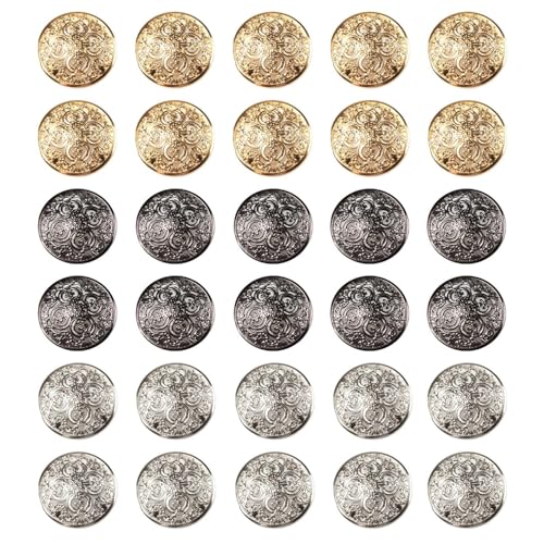 30 Stück Vintage-Metallknöpfe, Dekorative Knöpfe, Runde Knöpfe, Hohle Gravierte Knöpfe, Diy-Nähmaterialien 30 Stück Vintage-Metallknöpfe, Dekorative Knöpfe, Runde Knöpfe, Hohle Gravierte Knöpfe, Diy-Nähmaterialien von FDGGT