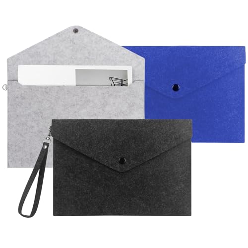 FDHBDF 3 Stück A5 Filz Dokumententaschen Büromaterialtasche – Praktische Mappen mit Druckknopf für Büro und Schule, Leicht und Tragbar, Ideal zur Organisation von Dokumenten und Akten (3) von FDHBDF