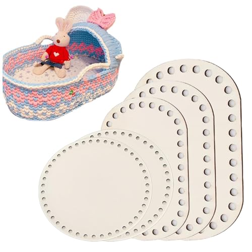 FDHBDF 5 Stück Häkelkorb Holzbasis, Rund und Oval Gehäkelte Unterlagen aus Naturholz, Mehrere Größen, Ideal für Taschen und Körbe, Handgefertigte Korbboden für kreative Projekte (Oval) von FDHBDF