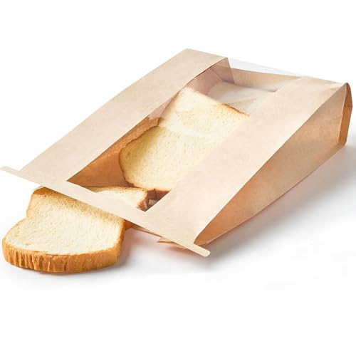FDHBDF 50 Stück Brottüten Papiertüten mit Fenster, braune Sandwichtüten Kraftpapiertüten für Brot, Süßigkeiten, Sandwiches, hausgemachte Kekse, Toast - 12x5x23 cm FDHBDF 50 Stück Brottüten Papiertüten mit Fenster, braune Sandwichtüten Kraftpapiertüten für Brot, Süßigkeiten, Sandwiches, hausgemachte Kekse, Toast - 12x5x23 cm von FDHBDF