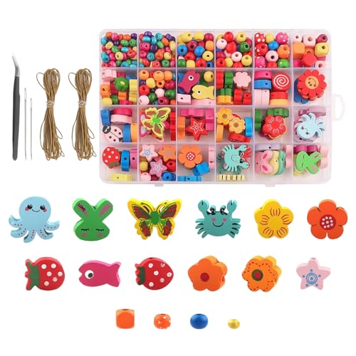 FDHBDF 550 Stück Holzperlen zum Auffädeln Farbige Holzperlen für Kinder DIY-Perlenstickerei, um Freunde dazu zu schicken, ihre eigenen Armbänder zu basteln, Kommt mit Nadel und Faden FDHBDF 550 Stück Holzperlen zum Auffädeln Farbige Holzperlen für Kinder DIY-Perlenstickerei, um Freunde dazu zu schicken, ihre eigenen Armbänder zu basteln, Kommt mit Nadel und Faden von FDHBDF
