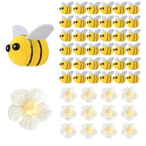 48 Stück Bienen Deko, 30 Stück Filz Bienen mit 12 Gelb Häkelblumen, Filz Mini Biene, Deko Bienen, Kleine Bienen Deko, Entzückende Filzbienen, Biene Deko für DIY Handwerk Shop Kleidung Dekorationen von FDJZXW