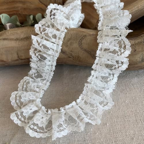 5 Yards Spitzenband,Pleated Tulle Lace Fabric,Dekoratives Spitzenband Weiß,Exquisites Plissee Tüll Spitzenstoff,Geeignet zum Nähen,Basteln,Halloween,Insgesamt 460 CM (Weiß) von FDJZXW
