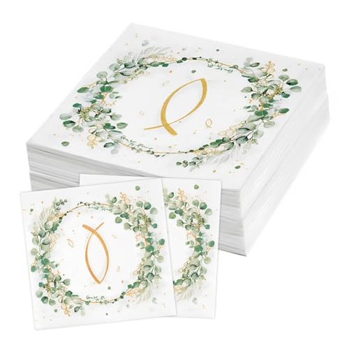 60 Blatt Servietten Hochzeit,Servietten Kommunion,Taufe Servietten,Dicke Drucke,Kreative Fischring-Drucke,Geeignet für Taufen,Hochzeiten,Familienfeiern,Religiöse Aktivitäten von FDJZXW