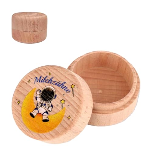 FDJZXW Retro-Artistische Milchzahndose, Holz, 5 cm x 5 cm x 3.5 cm, Zahnbox für Milchzähne Jungen und Mädchen von FDJZXW