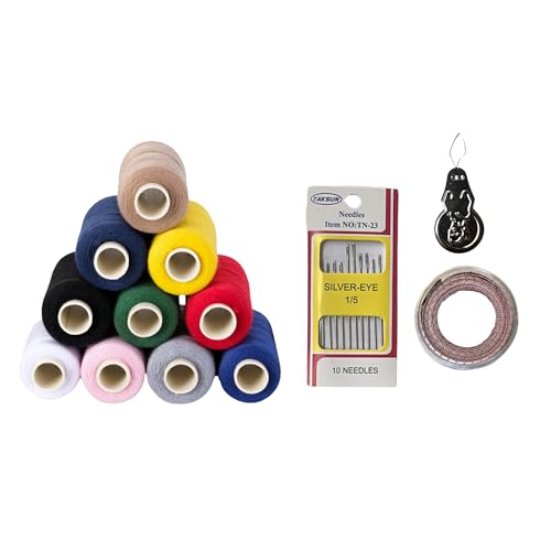 Nähgarn und Maßband in 10 Farben, 10 Kegel mit je 457 m pro Spule, Nähclips, Quiltmaterialien, robuste Nähmaschinengarn und Maßband, Spitze, Bändchengarn Nähgarn und Maßband in 10 Farben, 10 Kegel mit je 457 m pro Spule, Nähclips, Quiltmaterialien, robuste Nähmaschinengarn und Maßband, Spitze, Bändchengarn von FDMSTAR