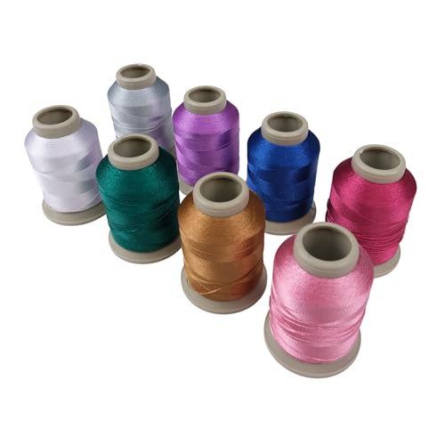 Stickgarn-Set, gemischte Farben, 8 Stück, 102, 3325, 9764, 8036, 9048, 9139, 8623, weiß, 15 g, Polyester-Stickmaschinengarn (8, dunkle Patellfarben) von FDMSTAR