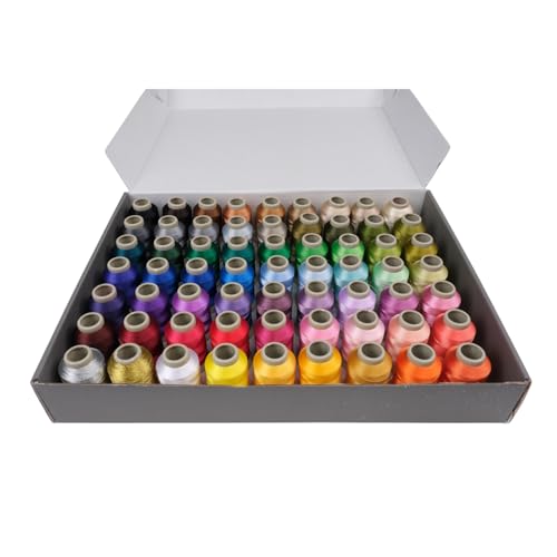Stickmaschinengarn-Set aus Polyester, 63 Farben, 40 Gewicht, 550 Y, für Janome, Singer, Husqvarna, Bernina, Stick- und Nähmaschinen Stickmaschinengarn-Set aus Polyester, 63 Farben, 40 Gewicht, 550 Y, für Janome, Singer, Husqvarna, Bernina, Stick- und Nähmaschinen von FDMSTAR