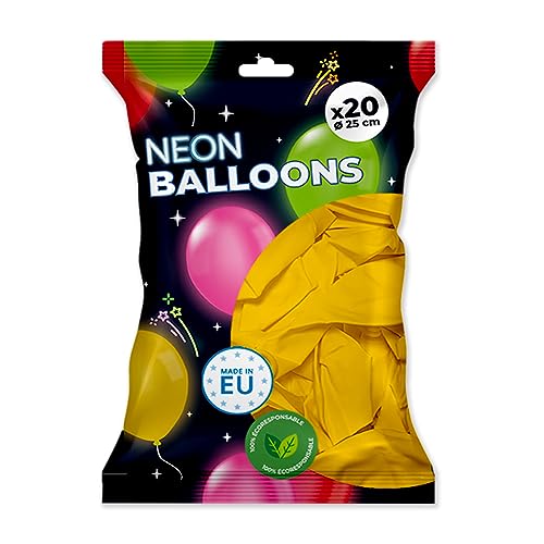 France Effect 20 Luftballons Neon biologisch abbaubar 25 cm Fluoreszierende Farbmischung für Partydekorationen (Rot, Grün, Gelb, Rosa) Luftballon Neon (Gelb) von FE FRANCE EFFECT