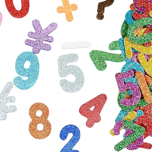 Glitter Schaumstoff Aufkleber,216 Stück Zahlen Aufkleber, Moosgummi Zahlen Selbstklebend, Zahlen Moosgummi Deko für Schultüte, Schaumstoff Sticker Set, Für DIY Handwerk, Gestalten und Dekorieren von FEADBYT