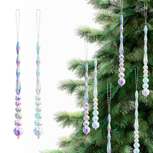FEBSNOW 16 Stück Weihnachtsbaumschmuck, Weihnachts-Kristall-Eiszapfen, Baumschmuck, Glasperlen, hängende Anhänger, Kronleuchter, Tropfen, Eiszapfen-Set für Weihnachten, Party, Hochzeit von FEBSNOW