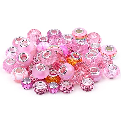 50 Stück Perlen für Armbänder, Murano Perlen zum Auffädeln, European Perlen Große Loch Kristall Bastelperlen Bunte Charms Spacer Perlen für DIY Armbänder Halsketten Schmuck Machen Set 50 Stück Perlen für Armbänder, Murano Perlen zum Auffädeln, European Perlen Große Loch Kristall Bastelperlen Bunte Charms Spacer Perlen für DIY Armbänder Halsketten Schmuck Machen Set von FEEIN