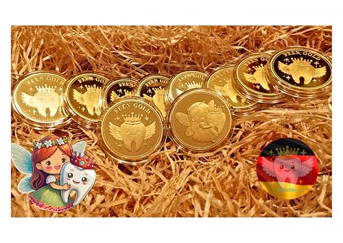 FEEN GOLD Zahnfeemünzen – Erinnerungsstücke zum Zahnwechsel für Kinder – Symbol für Mut, Rituale & erste Zähne (Messingplattierung 10er Bundle, ohne Urkunde) von FEEN GOLD