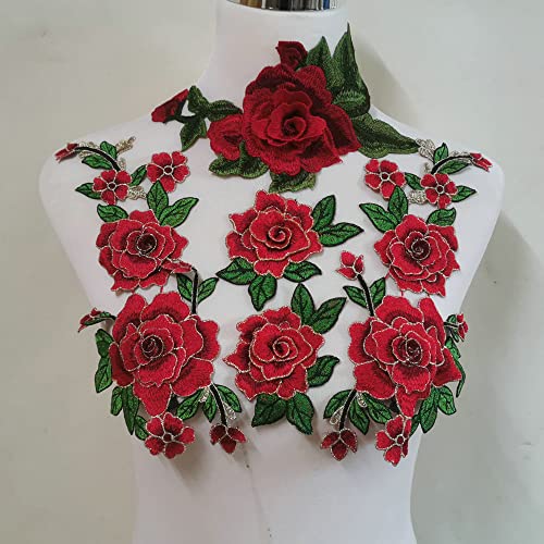 4 Pcs Embroidery Rose Flower Sew On Patch Dress Hat Bag Jeans Applique Crafts Clothing Accessories DIY (red) von FEEPOP