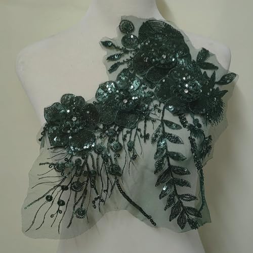 1 Stück Pailletten, reine handgefertigte Perlenstickerei, Spitzen-Pailletten, Bekleidungsdekoration, Zubehör, Abendkleid/Tanzkleidung, Dekoration, Kopfbedeckung, Zubehör (grün) von FEEPOP