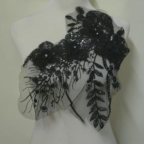 1 Stück Pailletten reine handgefertigte Perlen Spitze Pailletten Bekleidung Dekoration Zubehör Abendkleid/Tanzbekleidung Dekoration/Kopfbedeckung Zubehör (schwarz) von FEEPOP