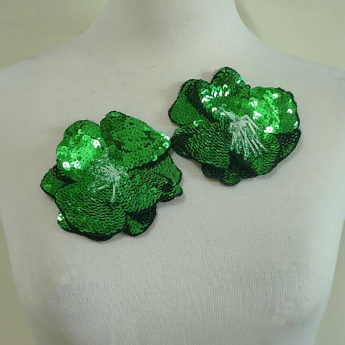 2 Stück Blau/Gold/Grün Pailletten Patch DIY Blume Perlen Patches für Kleidung Nähen auf Pailletten bestickt Patch Motiv Applikation (Grasgrün) von FEEPOP