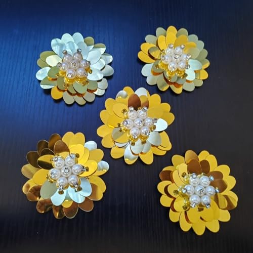 DIY Handgemachte Perle Blume Dekoration Zubehör Schuh Glitzer Hut Patch Kleidung Zubehör Brust Blume Zubehör (Golden) von FEEPOP