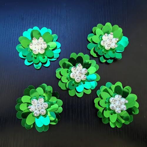 DIY Handgemachte Perle Blume Dekoration Zubehör Schuh Glitzer Hut Patch Kleidung Zubehör Brust Blume Zubehör (Grün) von FEEPOP