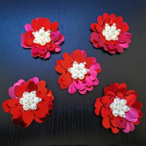 DIY Handgemachte Perle Blume Dekoration Zubehör Schuh Glitzer Hut Patch Kleidung Zubehör Brust Blume Zubehör (rot) von FEEPOP