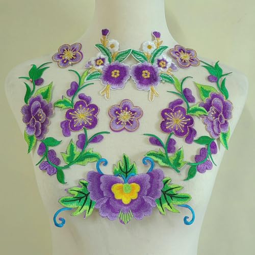 Ethnische Stickerei, Stoffaufkleber, Blumenbühne, Kleidung, Aufkleber, DIY-Materialien, Performance-Bekleidungszubehör (lila) von FEEPOP