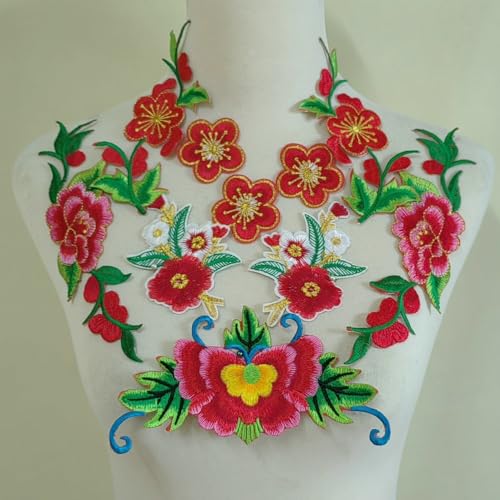 Ethnische Stickerei-Stoffaufkleber, Blumenbühne, Kleidung, Aufkleber, DIY-Materialien, Performance-Bekleidungszubehör (rot) von FEEPOP