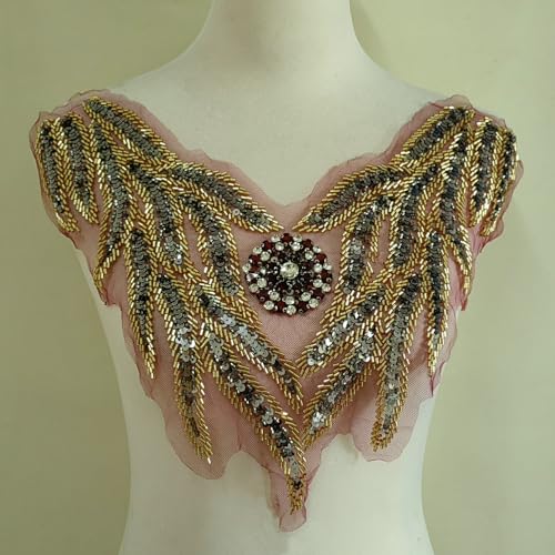 Feepop Cheongsam mit Perlen aus Kristallglas, Diamant-Dekoration, Hochzeitskleid, DIY, Spitze, Kleidung, Zubehör, künstlicher Kragen (rot) von FEEPOP
