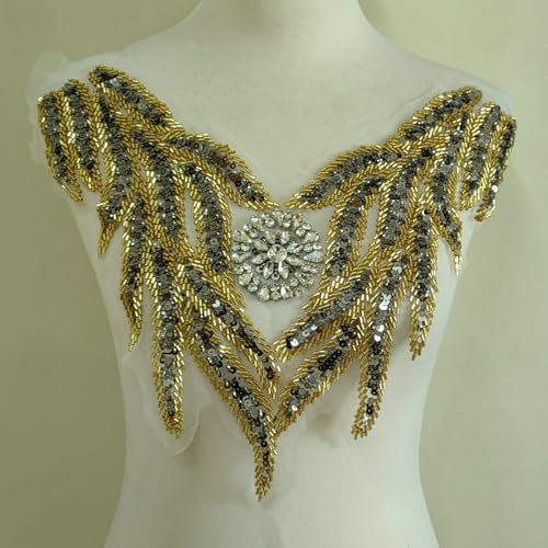 Feepop Perlen Kristall Glas Diamant Dekoration Hochzeitskleid Cheongsam DIY Spitze Kleidung Zubehör Fake Kragen (Weiß) von FEEPOP