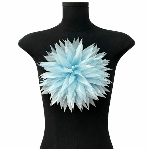 Mehrschichtiger Chrysanthemen-Aufnäher, dreidimensional, handgefertigt, Blumen-Kleidungszubehör, Stoff, Kunst, Brustaufnäher, DIY, Kleidung, Dekoration (hellblau) von FEEPOP