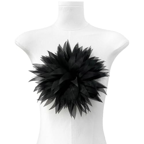 Mehrschichtiger Chrysanthemen-Aufnäher, dreidimensional, handgefertigt, Blumen-Kleidungszubehör, Stoff, Kunst, Brustaufnäher, DIY, Kleidung, Dekoration (schwarz) von FEEPOP