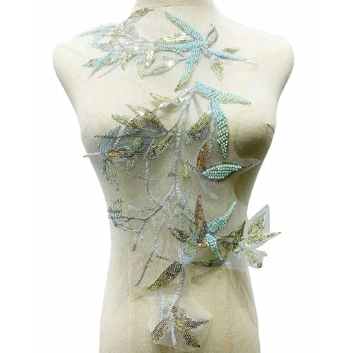 Pailletten-Perlenschlauch, bestickter Stoffaufkleber, Kragen-Aufkleber, Spitzenstickerei, Hochzeitskleid, Bekleidungszubehör (Babyblau) von FEEPOP