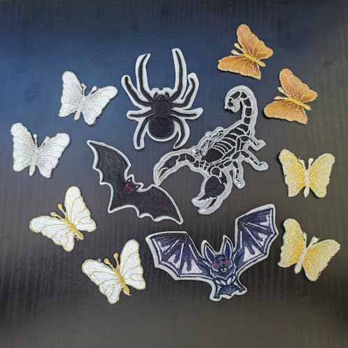 Skorpion, Fledermaus, Spinne, Marienkäfer, Käfer, Insektenflicken, Stickerei-Stoffsticker/DIY dekorative Muster für Handyhüllen, verschiedene Dekorationen für das tägliche Leben (Schwarz) von FEEPOP