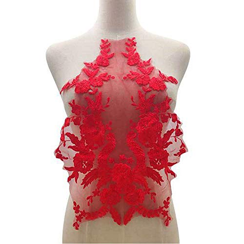 Spitzenstoff Baumwolle bestickte Applikation DIY High-End Hochzeitskleid Zubehör handgefertigt (rot) von FEEPOP