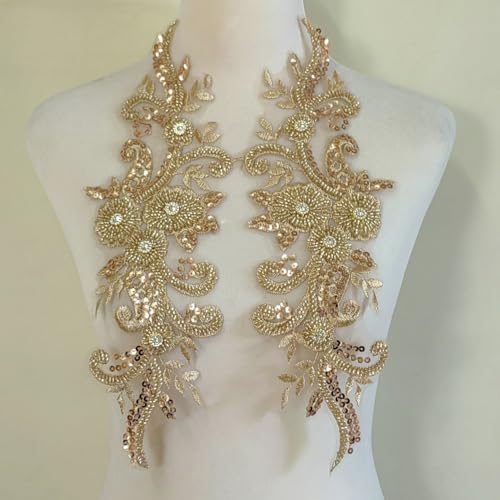 Stickerei-Netz-Unterseite, Diamantperlen, Blume, DIY, Kleid, Hochzeitskleid, Mode-Accessoires, Brustblumen-Aufkleber (Champagnerfarbe) von FEEPOP