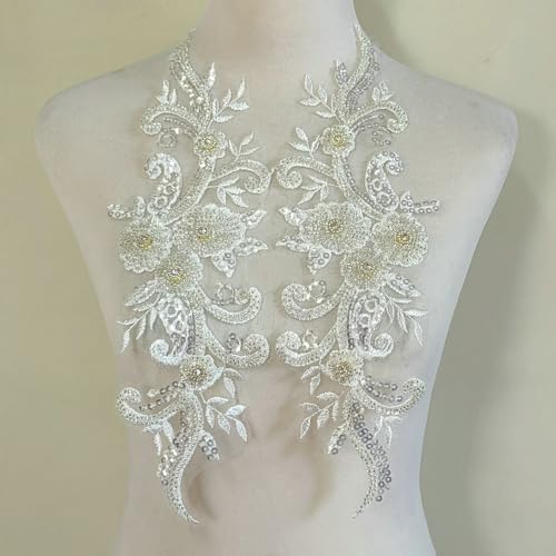 Stickerei-Netz-Unterseite, Diamantperlen, Blume, DIY, Kleid, Hochzeitskleid, Mode-Accessoires, Brustblumen-Aufkleber (silberweiß) von FEEPOP