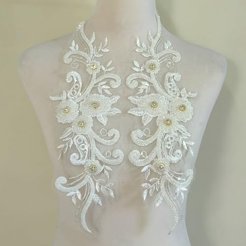 Stickerei-Netz-Unterseite, Diamantperlen, Blume, DIY, Kleid, Hochzeitskleid, Mode-Accessoires, Brustblumen-Aufkleber (weiß) von FEEPOP