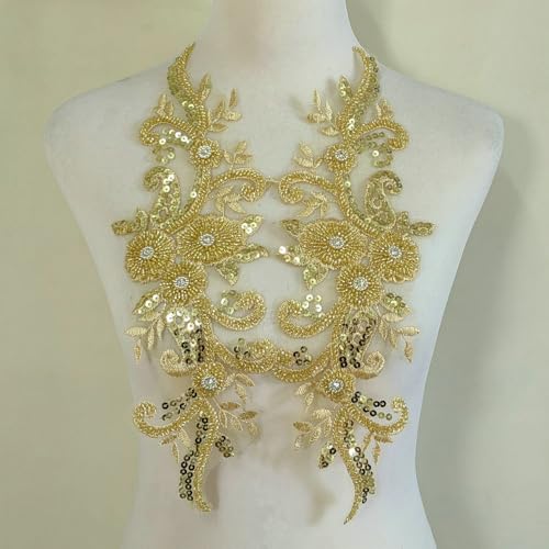 Stickerei-Netz-Unterteil, Diamantperlen, Blume, DIY, Kleid, Hochzeitskleid, Mode-Accessoires, Brustblumen-Aufkleber (goldfarben) von FEEPOP