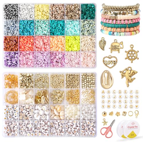 FEHCBIO Clay Perlen Set,8150 Stück Heishi Polymer Clay perlen mit Goldenen Buchstabenperlen,Smiley und Holzperlen Perlen zum Auffädeln Schmuckherstellungsset,Geschenkidee für Mädchen und Erwachsene FEHCBIO Clay Perlen Set,8150 Stück Heishi Polymer Clay perlen mit Goldenen Buchstabenperlen,Smiley und Holzperlen Perlen zum Auffädeln Schmuckherstellungsset,Geschenkidee für Mädchen und Erwachsene von FEHCBIO