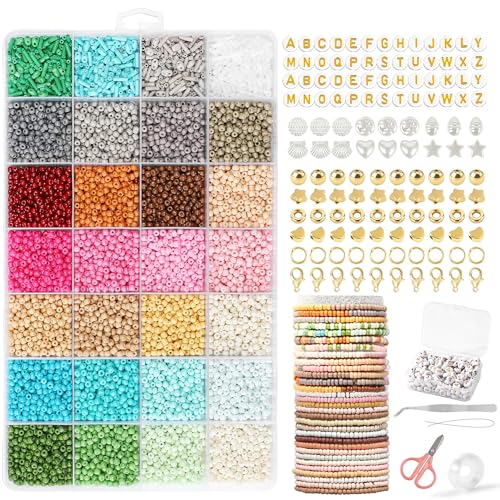 FEHCBIO Perlen für Armbänder DIY Röhrenperlen 2 Löchern Perlen Set,Selber Machen Bastelset mit Buchstabenperlen Schmuckherstellung Kit,Geschenke für Weihnachten,Feiertag von FEHCBIO
