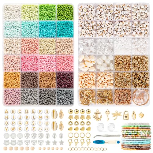 FEHCBIO Selber Machen Perlen für Armbänder 24 Farben Perlen Set 3mm,mit Holzperlen DIY Bastelset Armband Schmuckherstellungs Set für kinder und Erwachsene,Geschenkidee für Weihnachtsferien,Geburtstags von FEHCBIO